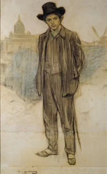 Portrét Pabla Picassa - Dílo Ramona Casase (1866-1932) - cca. 1900 - Pastel na papíře - 69x44,5 - Národní muzeum umění Katalánska, Barcelona