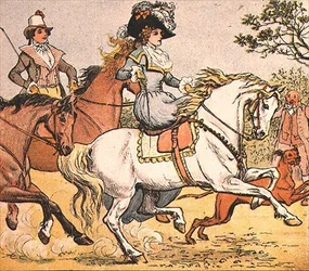 Krásná dáma na bílém koni z Ride a Cock Horse to Banbury Cross