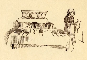 Prostřený stůl v Bell Inn v Edmontonu, 1878, c1918.