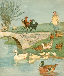 Chlapec farmářů se slepicemi a kachnami, c1881.