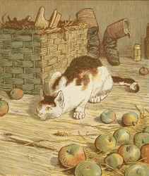 Akumulační říkanka The House that Jack Built. Kočka, která snědla krysu, která snědla slad. Ilustrace Randolph Caldecott.