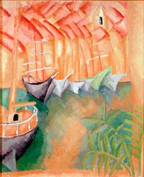 Lodě v přístavu v Marseille Obraz Raoula Dufyho (1877-1953) 1908 Paříž, Galerie moderního umění