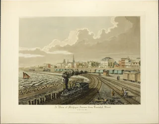 Pohled na Michigan Avenue z Randolph Street v roce 1865