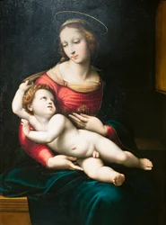 Panna s dítětem, po Raphaelovi (olej na desce)