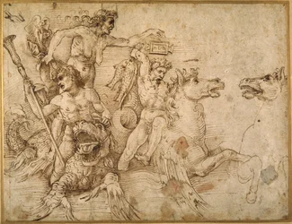 Bitva Tritonů, po Andrea Mantegna (pero a hnědý inkoust na bílém papíře)