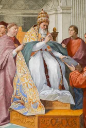 Teologické ctnosti, s Řehořem IX. zobrazeným jako Julius II