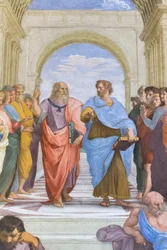 Aristoteles a Platón: detail z Athénské školy ve Stanza della Segnatura