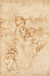 Madona s dítětem s malým svatým Janem Křtitelem, asi 1508, od Raphaela (1483-1520), kresba