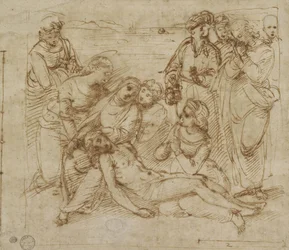 The Lamentation (pero a hnědý inkoust na bílém papíře)