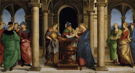 Prezentace na Temple Predella Panel of the Oddi Altarpiece, 1503.