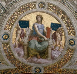 Filosofie. Stropní freska ve Stanza della Segnatura, cca 1510-1511.