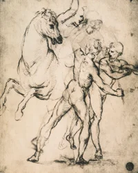 Mužské akty s koněm; kresba od Raphaela. Gallerie dellAccademia, Benátky
