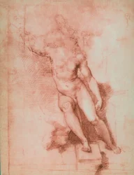 Studie pro sv. Jana Křtitele, kresba Raffaello Sanzio. Gabinetto dei Disegni e delle Stampe, Galerie Uffizi, Florencie