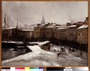Quai du port, Marseille, pod sněhem Malba od Raymonda Allegra (1857-1933) Rozměr 56x74 cm. Povinná zmínka: S pozdravem kolekce nadace de Provence Marseille