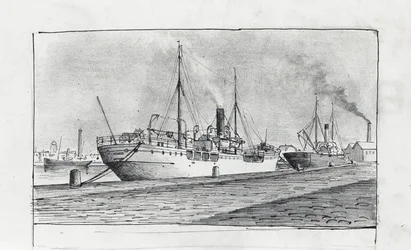 Bateaux a quai (tuš na papíře)