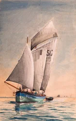 Gabarre v ústí řeky Gironde (kvaš na papíře)