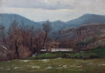 Krajina s rybníkem, březen 1905 (olej na dřevě)