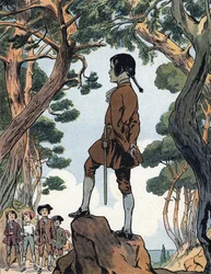 Napoleon Bonaparte (1769-1821) jako dítě v Ajacciu na Korsice. Ilustrace Raymonda de Neziere v Našich národních slávách, 1920. Soukromá sbírka. DR