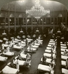 Interiér prostorné nemocnice v Brightonu, Sussex, první světová válka, 1914-1918.
