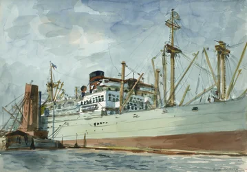 Parní nákladní loď a remorkér