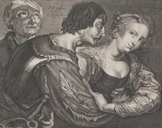 Prokurista: stará žena, voják a žena, ca. 1635-68.