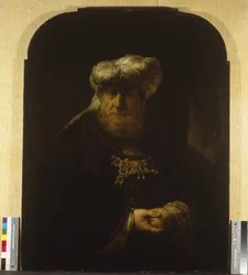 Muž v orientálním kostýmu, cca 1639 (olej na dřevěné desce)