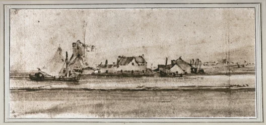 Malý mlýn, pohled z Amsteldijku (Pen and wash, bistre)