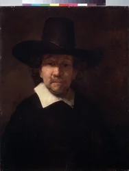 ""Portrét nizozemského básníka Jeremiáše de Dekker (nebo Decker) (kolem 1610-1666)"" (Portrét básníka Jeremiáše de Decker) Obraz Harmenszoon van Rijn dit Rembrandt (1606-1669) 1666 Rozm. 71x56 cm Muzeum Ermitáž, Petrohrad