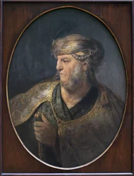 Portrét muže v orientálním kostýmu. Obraz Rembrandta Harmenszoona van Rijna (1606-1669), olej na plátně