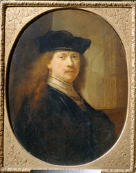Rembrandt v kuchařské čepici na pozadí architektury...