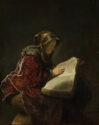 Stará žena při čtení, pravděpodobně prorokyně Anna, 1631