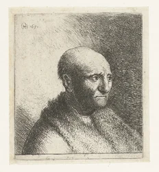 Plešatý muž v kožešinovém plášti: poprsí