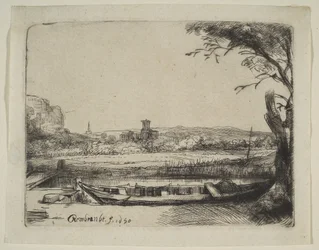 Kanál s velkou lodí a mostem, 1650.