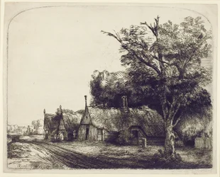 Krajina se štítovými chalupami u silnice, 1650 (lept a suchá jehla na papíře)