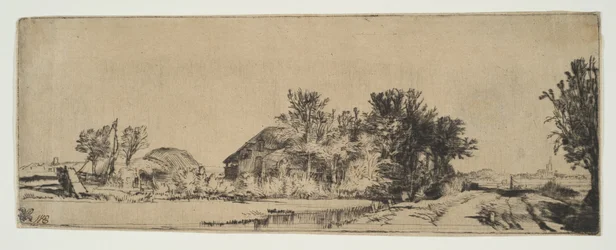 Krajina s farmou podél silnice vedle kanálu, ca. 1652.