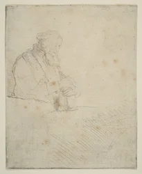 Starý muž v meditaci, opírající se o knihu, ca. 1645.