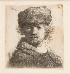 Rembrandt v těžké kožešinové čepici: zepředu: poprsí