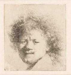 Rembrandt s dlouhými hustými vlasy: pouze hlava