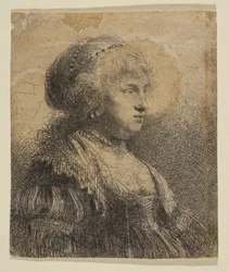 Saskia s perlami ve vlasech, 1634.