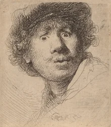 Autoportrét v čepici, s otevřenými ústy, 1630.