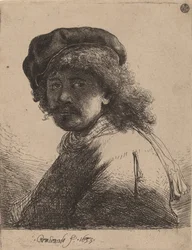 Autoportrét v čepici a šátku s tmavou tváří, 1633.