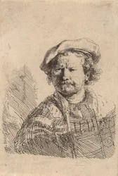 Autoportrét v ploché čepici a vyšívaných šatech, c. 1642.