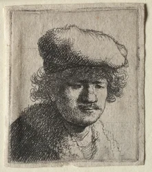 Autoportrét s čepicí vytaženou dopředu, c. 1631.