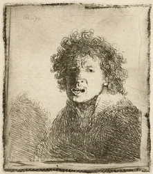 Autoportrét s otevřenými ústy, jako by křičel: poprsí, 1630.