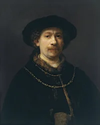 Autoportrét s baretem a dvěma zlatými řetězy, cca 1642