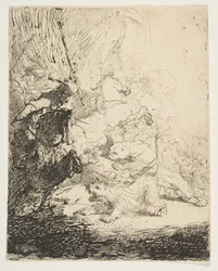 Malý lov na lva, se dvěma lvy, ca. 1632.