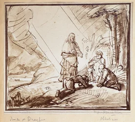 Proměnění Krista, perokresba Rembrandt, Holandsko, a.n.d. 19.