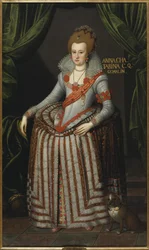 Princezna Anna Kateřina Braniborská, královna choť Dánska Norsko - Portrét princezny Anny Kateřiny Braniborské (1575-1612), dánské a norské královny, Petersen (Piettersz), Remmert (asi 1575-1649). Olej na plátně. Rozměr: 207 x 123 c