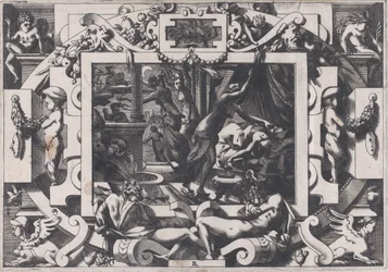Pelias zabit svými dcerami, jejichž soucit sebral odvahu vyprázdnit jeho krev do v..., 1563.