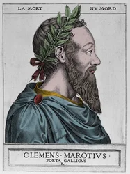 Portrét Clementa des Marets zvaného Marot (1496-1544), francouzský básník - Clement Marotius poeta gallicus rytina od René Boyvina 1576 -
